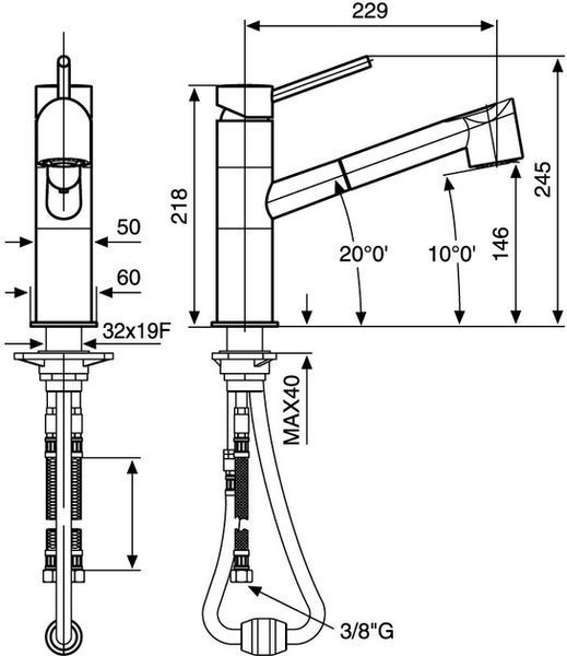 Змішувач PIPER кухня з висувною лійкою хром CR45065 CR45065 фото